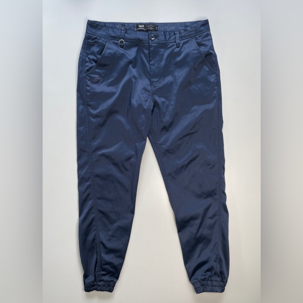 PUBLISH Jogger Pant Men's 34 Inseam 28" Blue‎ Sheen Tapered Cuff Athleisure